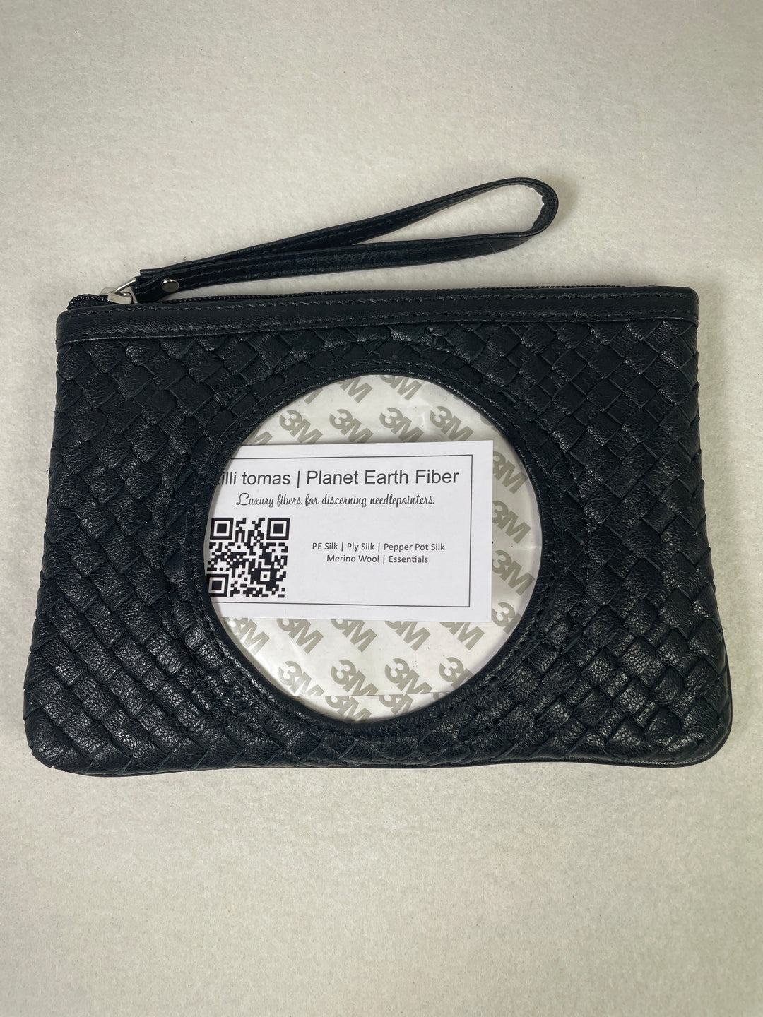 Planet Earth Leather Woven Leather Clutch 3 inch Round Insert- Black