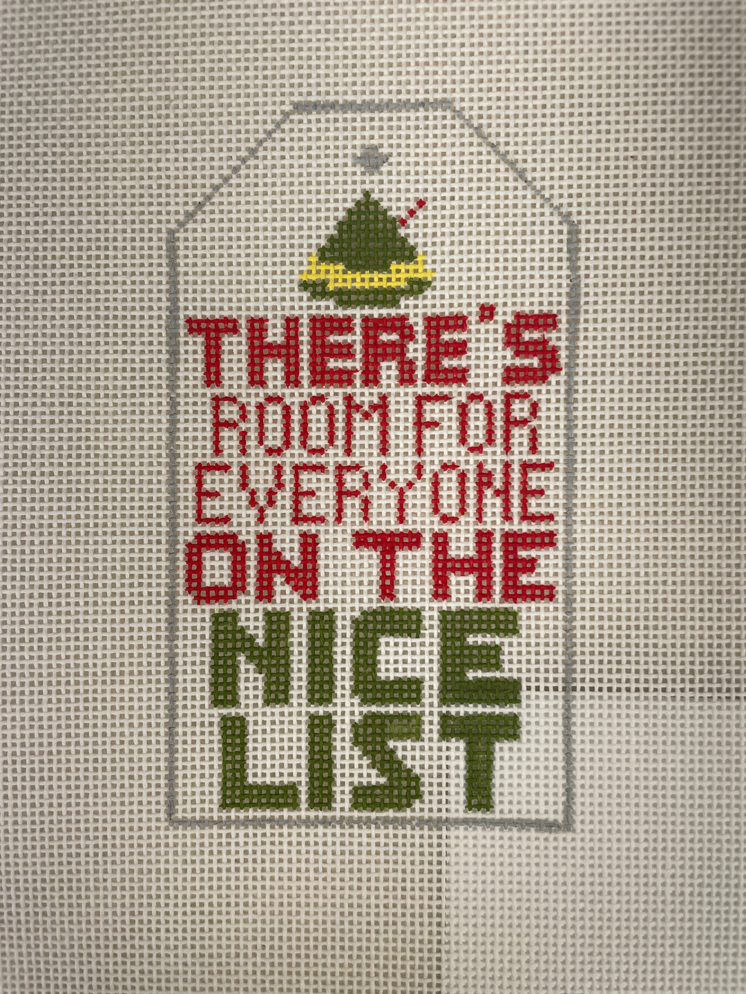 * Blue Waters Needlepoint / Needlepoint by Laura 2044 Elf- Room on the Nice List Tag
