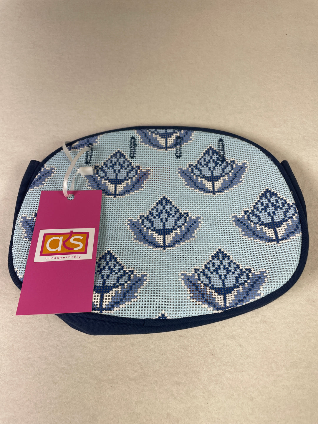 Ann Kaye Needlepoint Bermuda Bag Cover- Block Print in Blue (bag only)