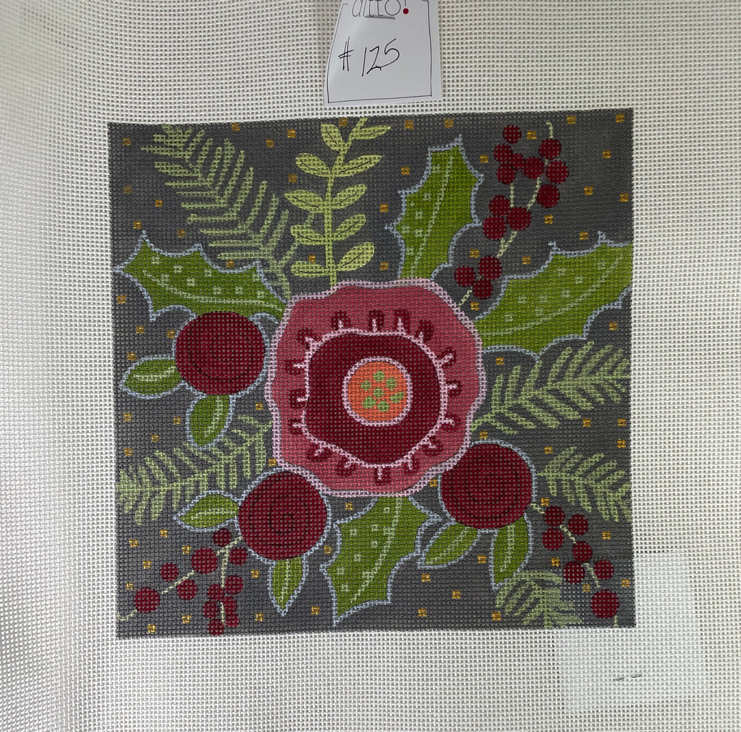 *Ditto Needlepoint Works #125 Red Flowers with Greenery