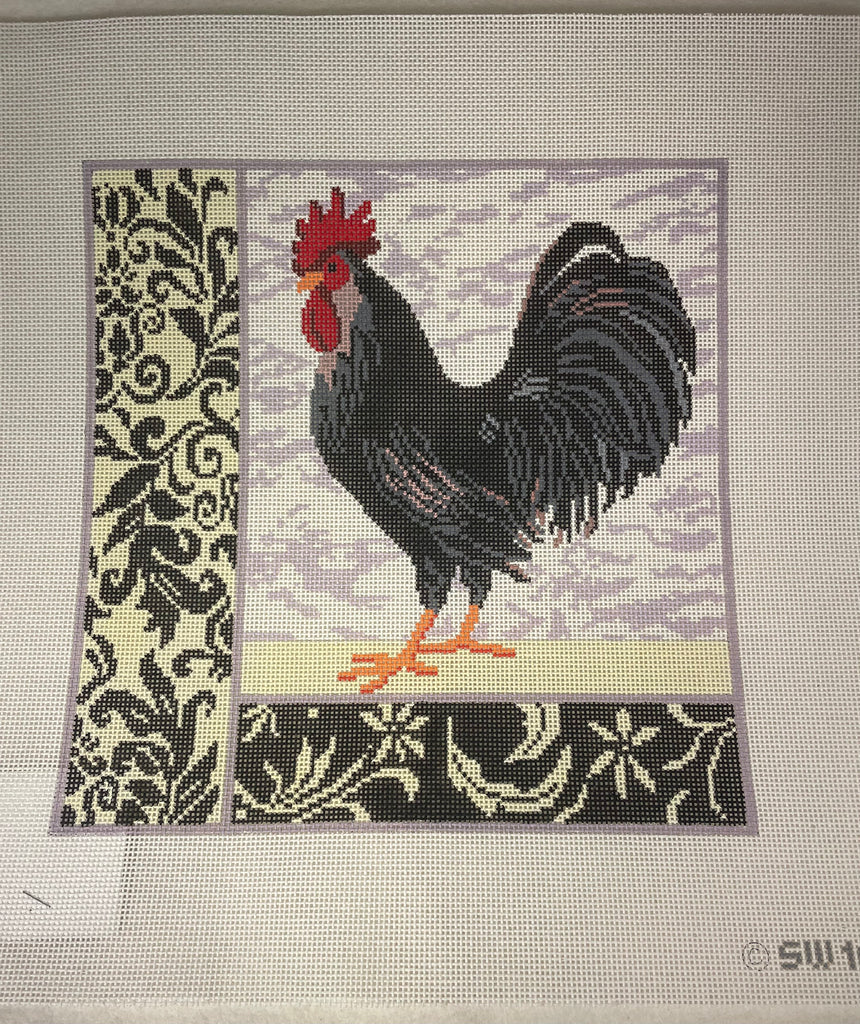 *SALE Birds of a Feather SW103 Black Rooster Damask