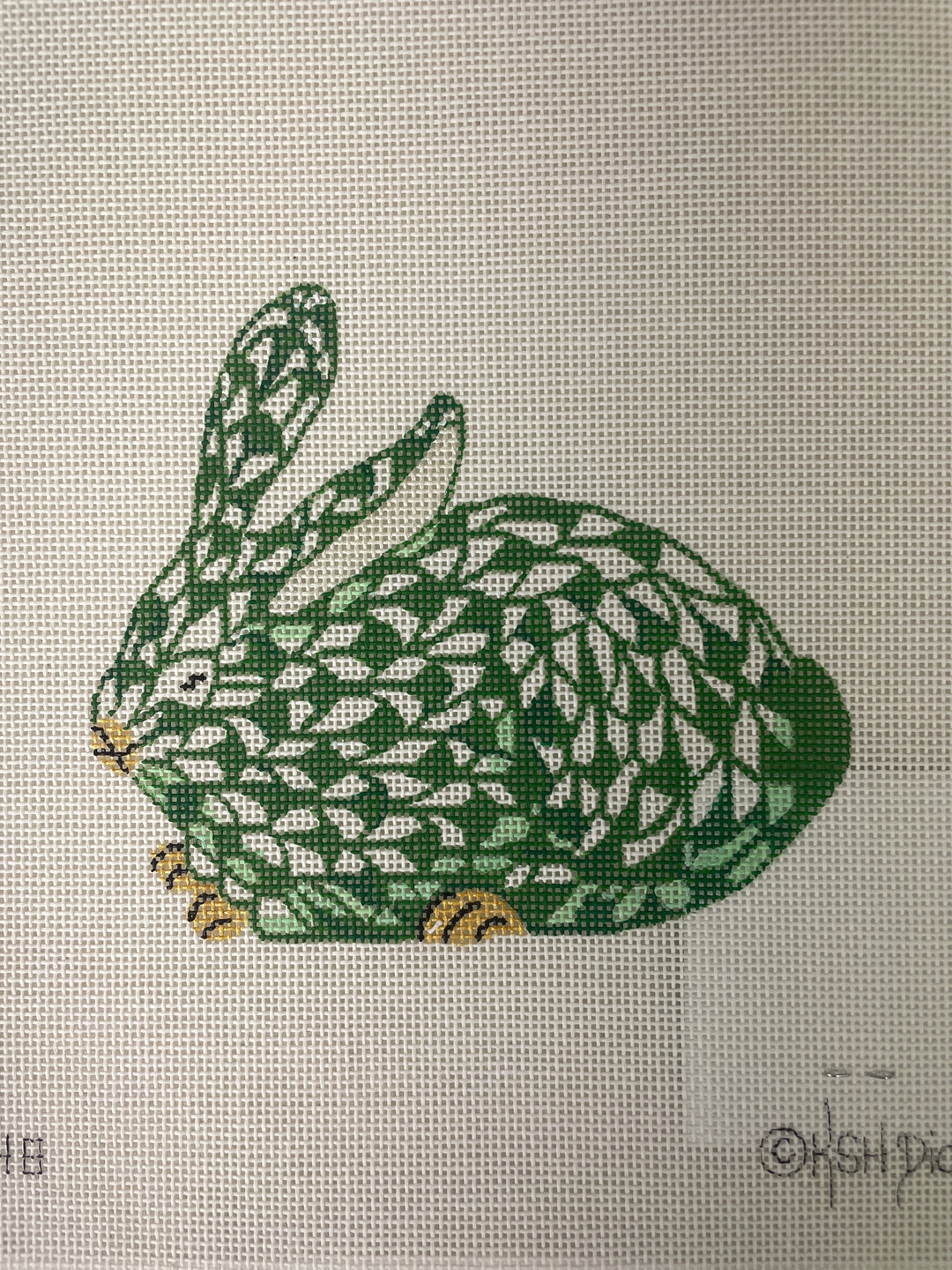 Kate Dickerson Needlepoint OM- 148 Crouching Bunny/ green