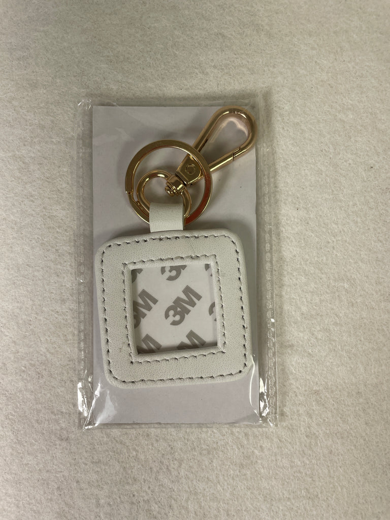 * Blue Waters Needlepoint Leather Key Fob-  White with Gold Hardware