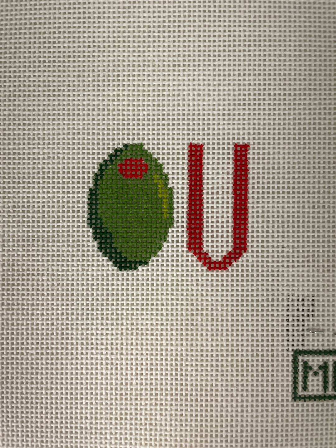 MF Needlepoint Olive U Mini Bag Charm