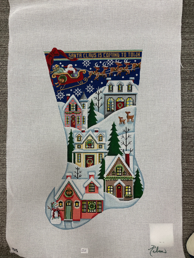 * Rebecca Wood 1515 Santa Claus is Coming Stocking- right facing 13 mesh