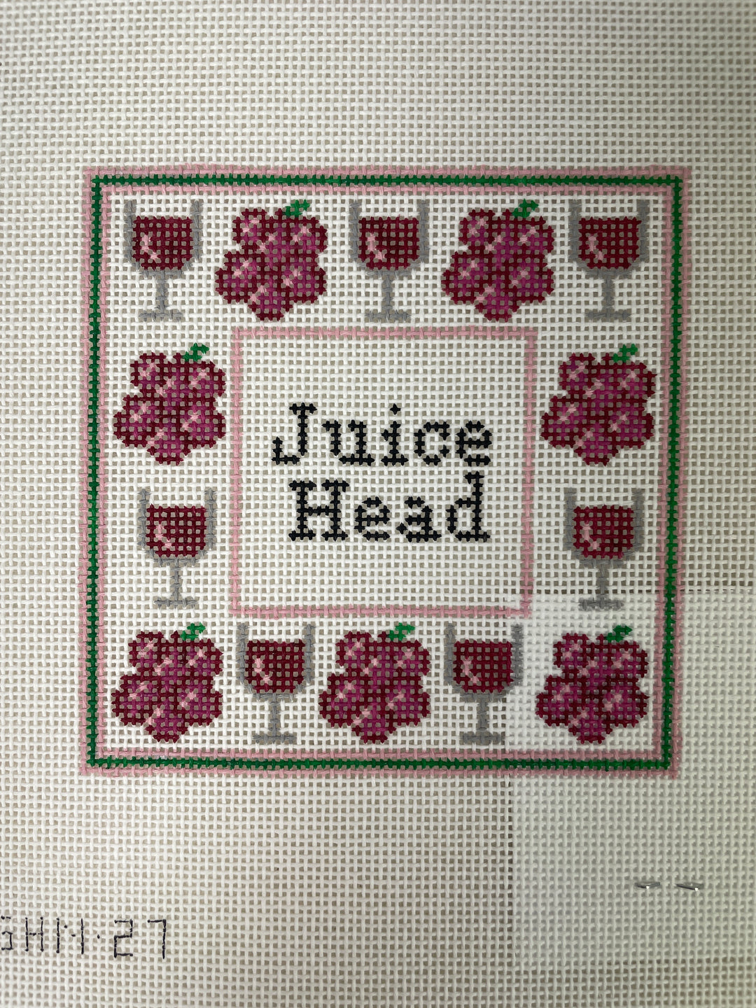 Mopsey Designs/ Green Heart Needlepoint 27 Juice Head Coaster