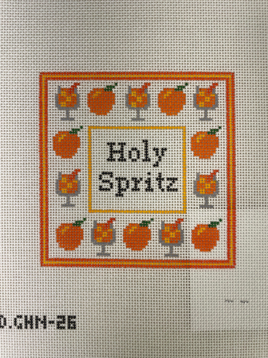 Mopsey Designs/ Green Heart Needlepoint 26 Holy Spritz Coaster