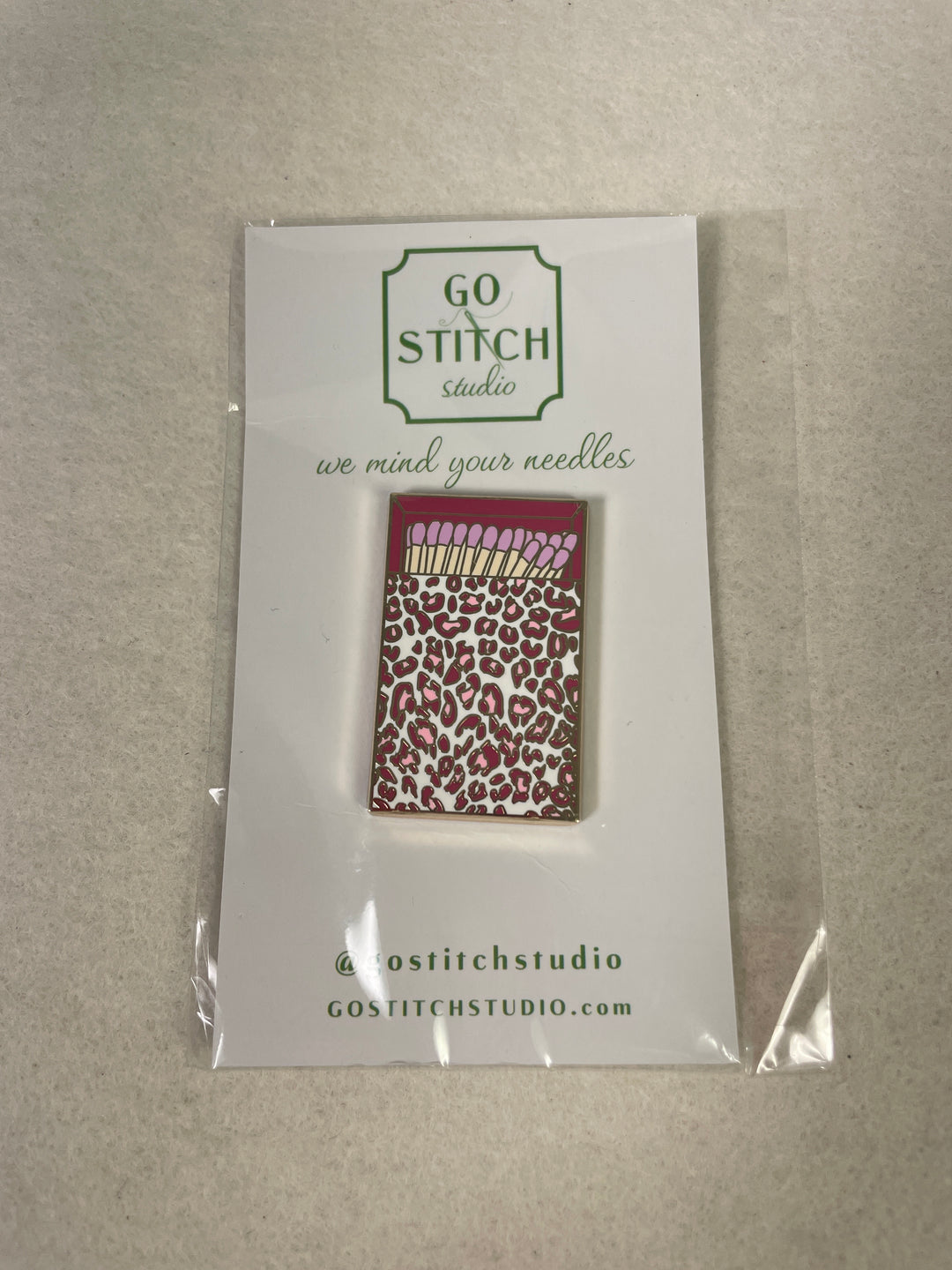 Go Stitch Studio Pink Leopard Print Matchbox Needle Minder