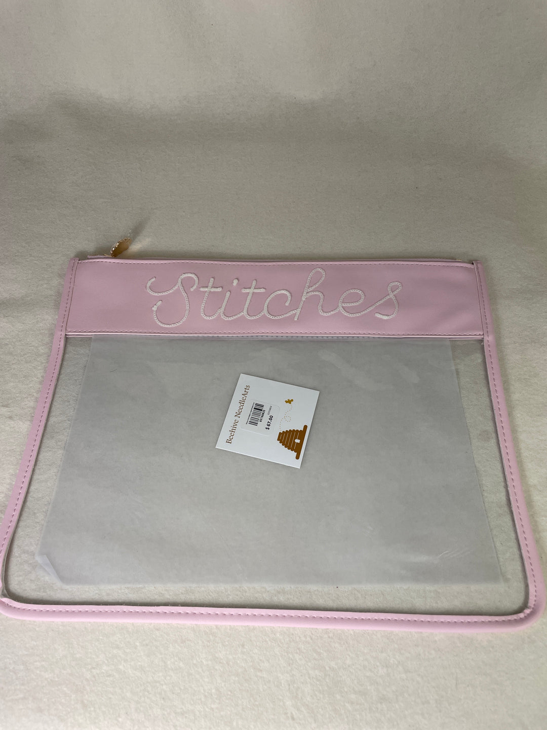 Penny Linn Designs Large Stitches Clear Zip Pouch- Pink