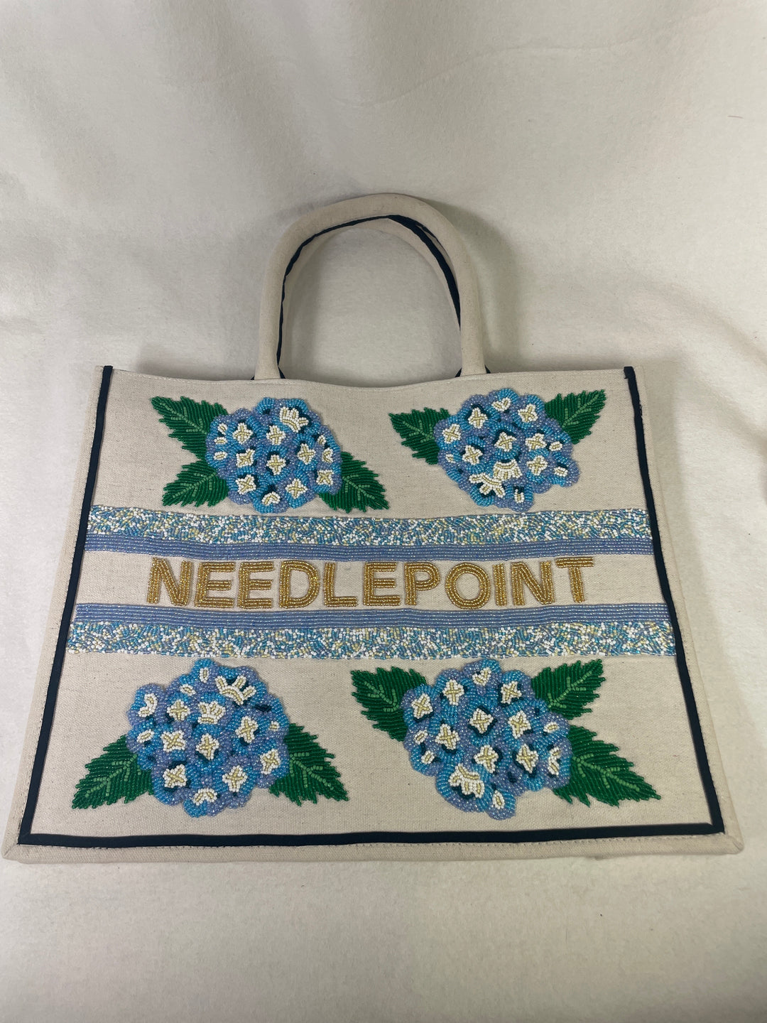 Classic Prep Monograms AEX Madeleine Tote- Blue Geranium / Needlepoint
