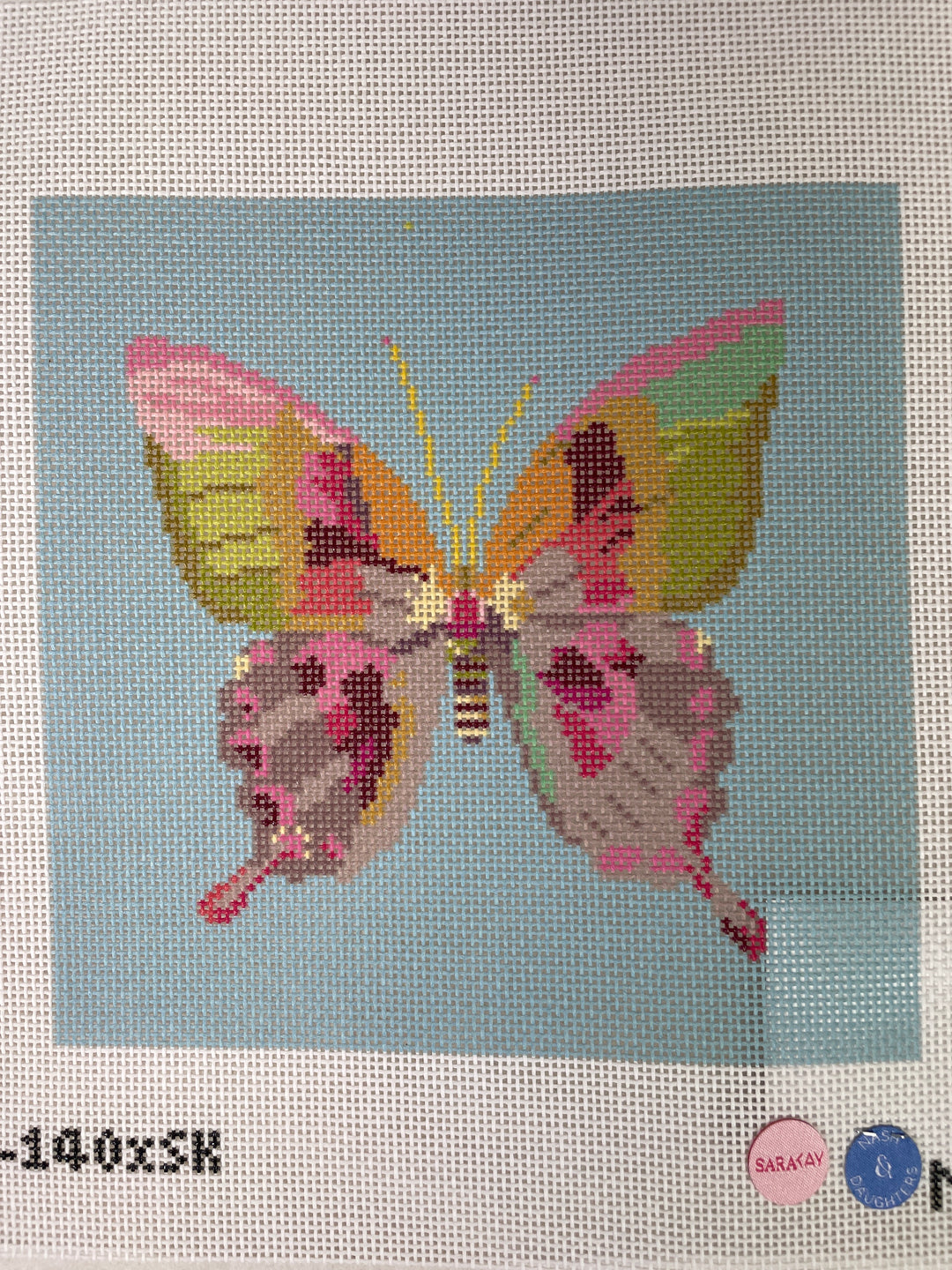 Nash & Daughters Needlepoint ND140 x Sara Kay Gold and Green Butterfly 8 inch Canvas