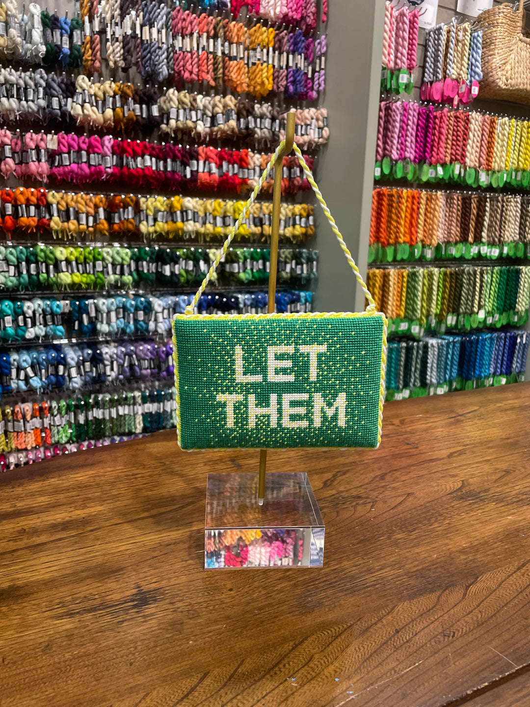 The Minted Design Acrylic Ornament Stand with Gold Rod and Hook