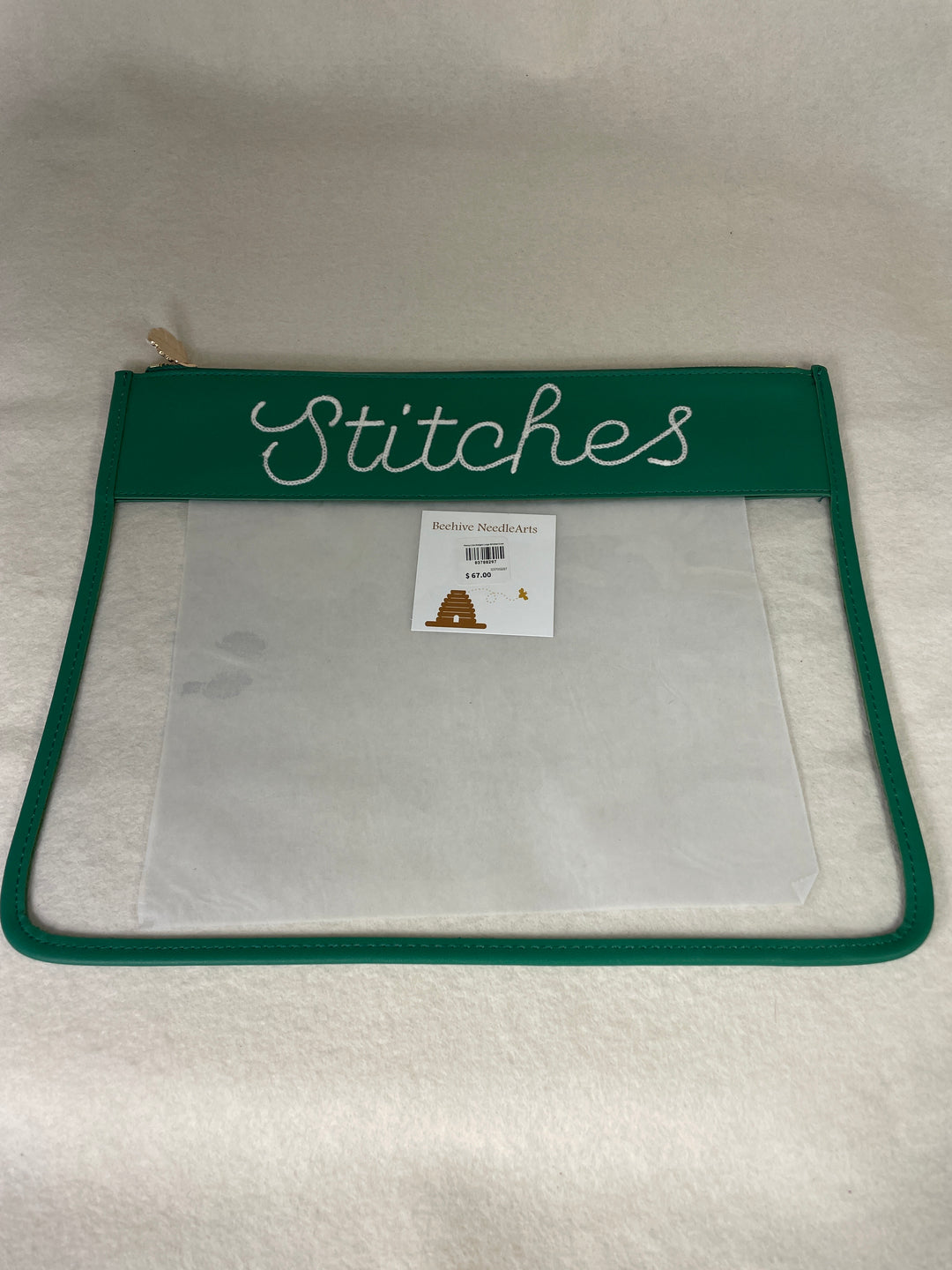 Penny Linn Designs Large Stitches Clear Zip Pouch- Green