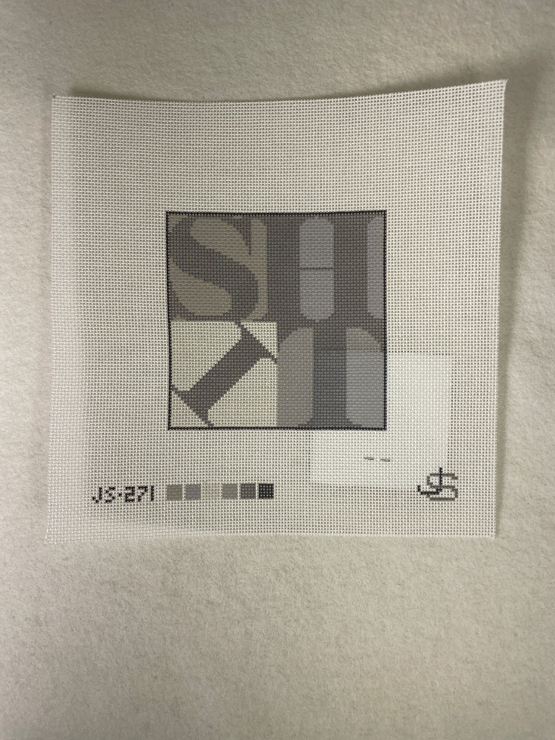 * Jeni Sandberg JS271B SHIT 4 inch Square Needlepoint Coaster - Grayscale