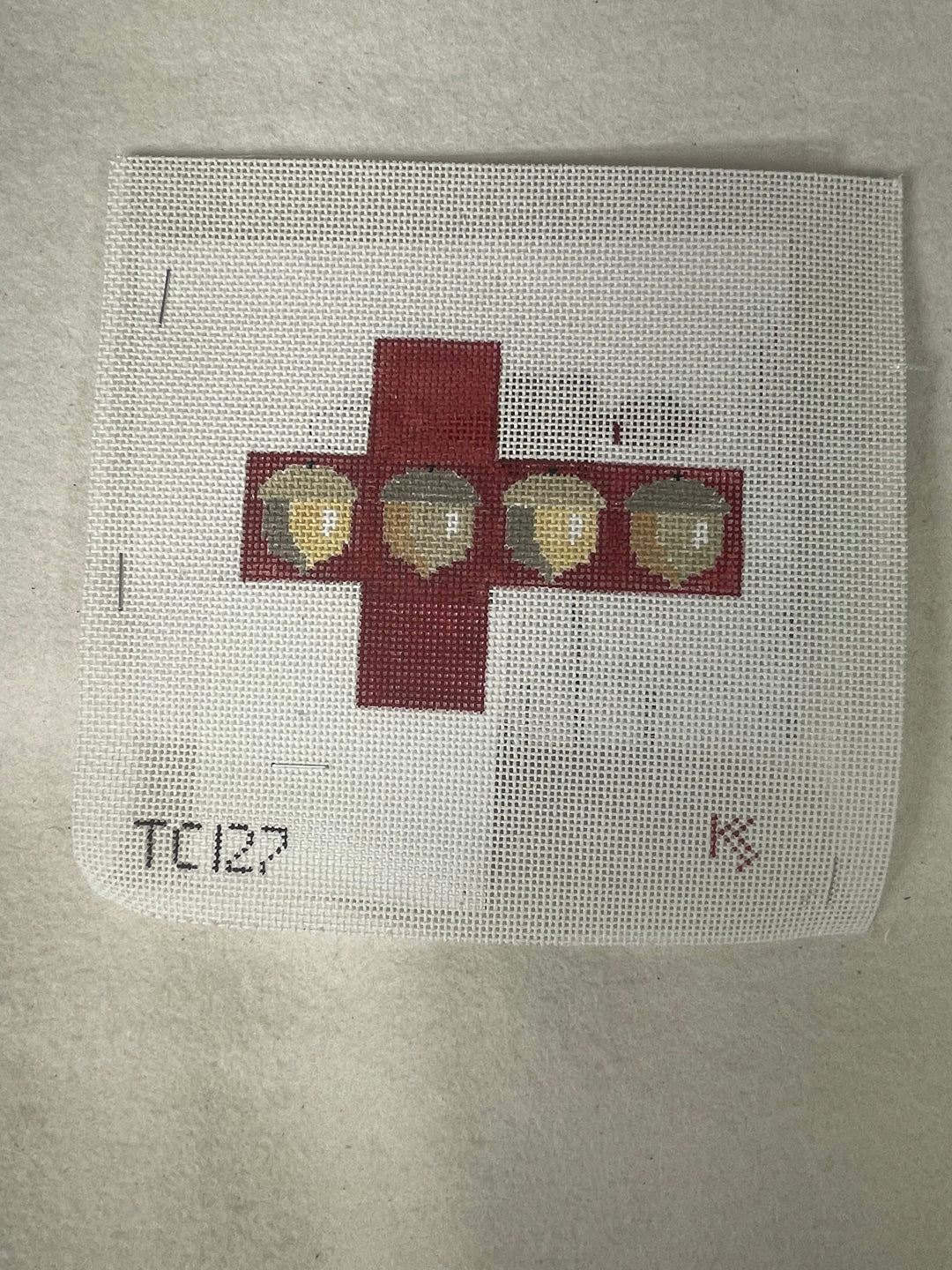 *SALE  Kathy Schenkel TC127 Acorns on Red Tiny Cube