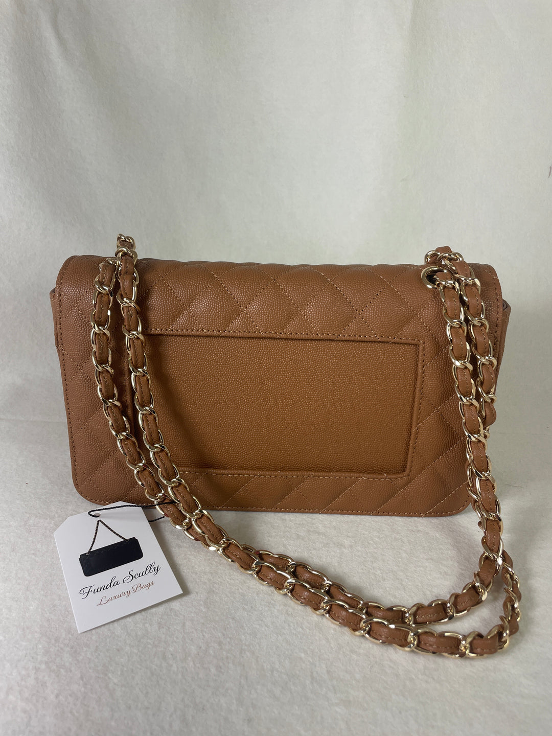 Funda Scully- The Efsun Luxury Leather Purse- Camel with Gold Hardware