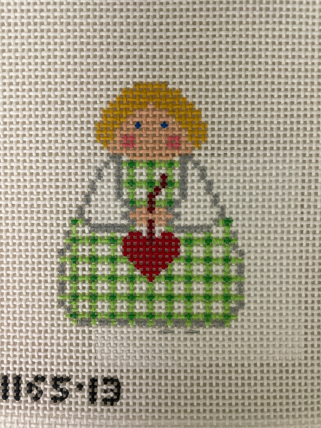 Stitch It's SI165-13 Green Plaid with Red Heart Angel