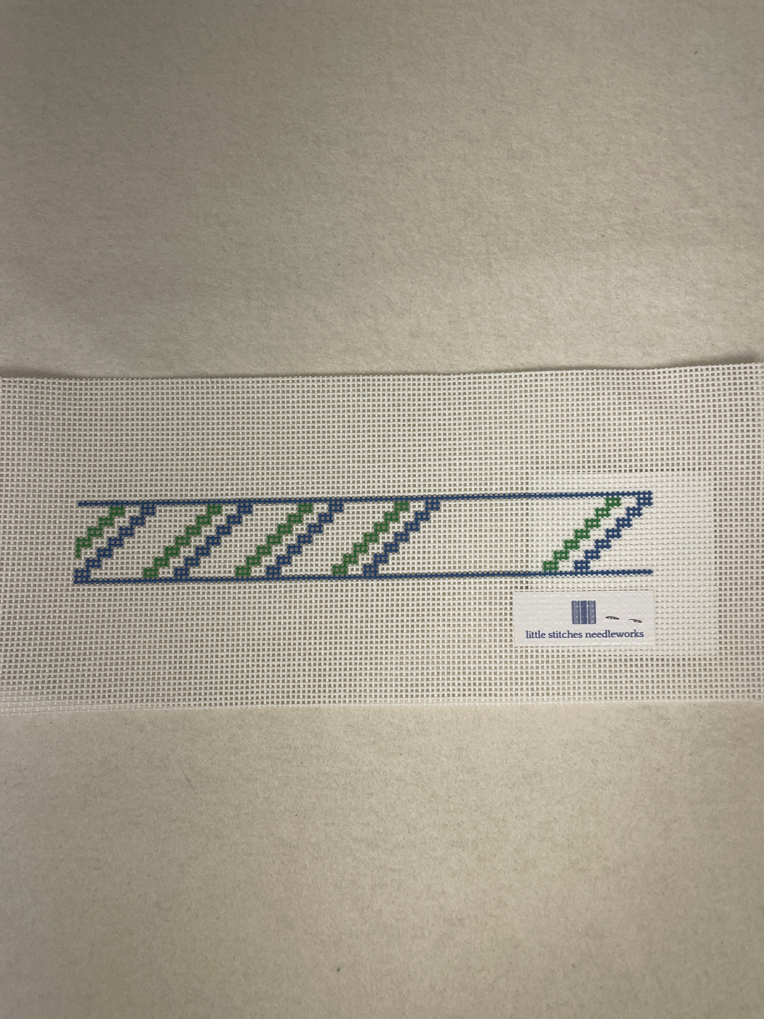 little stitches needleworks- Sporty Stripe Key Fob with Monogram Spot- Green