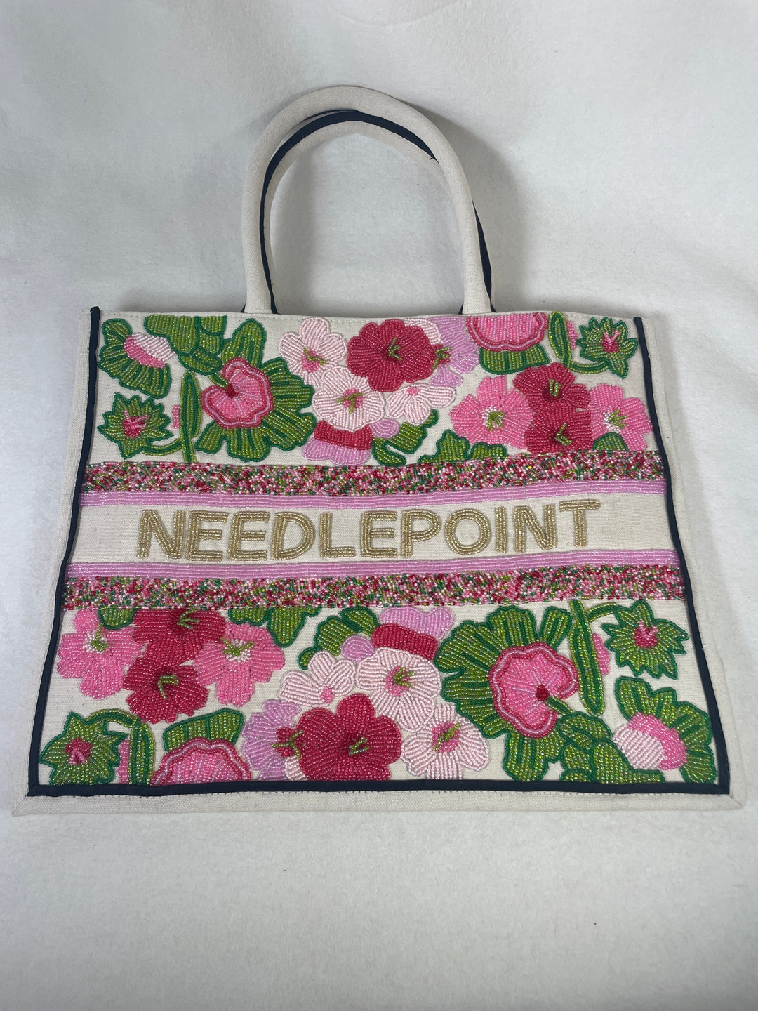Classic Prep Monograms AEX Madeleine Tote- Pink Geranium / Needlepoint