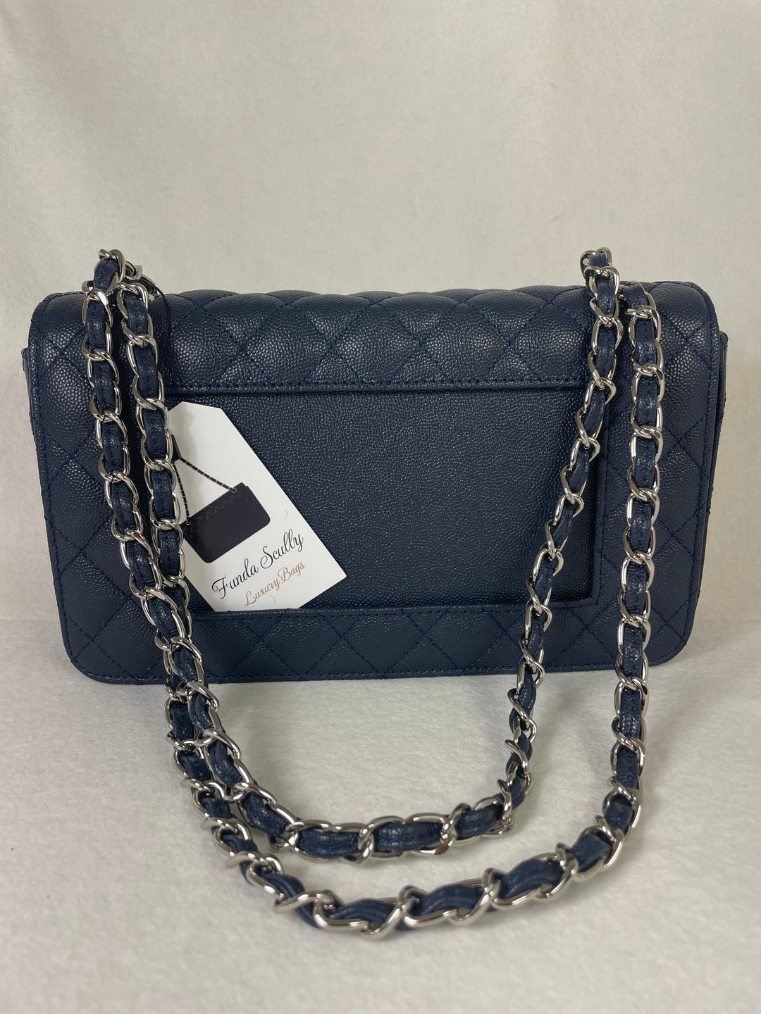 Funda Scully- The Efsun Luxury Leather Purse- Navy with Silver Hardware