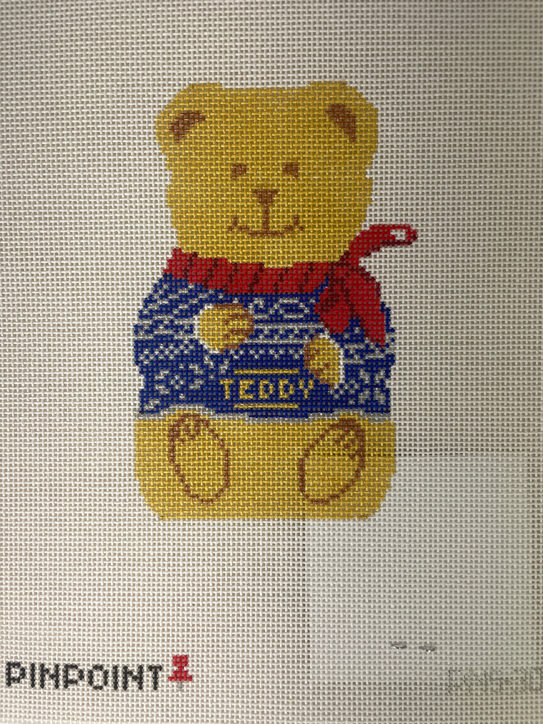 Pinpoint Needlepoint PNS30 Chocolate Teddy Bear- Blue