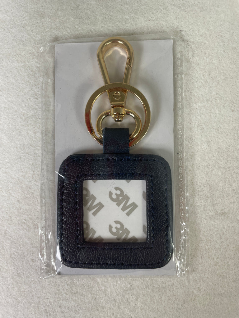 * Blue Waters Needlepoint Leather Key Fob- Black with Gold Hardware