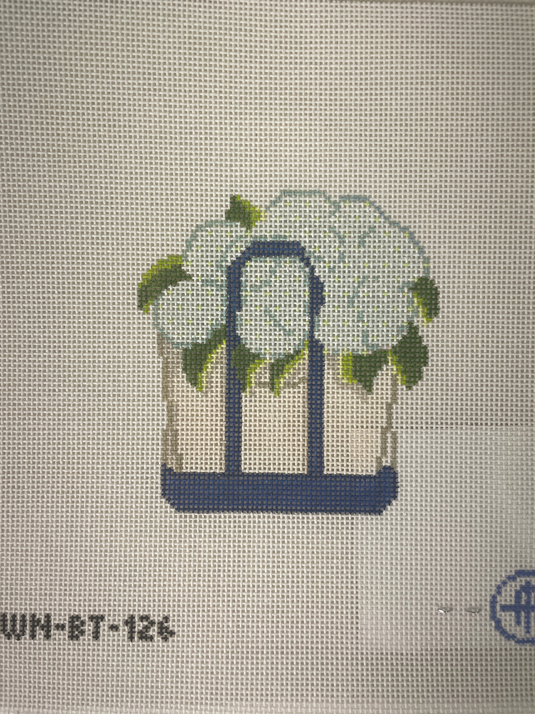 *Wheelhaus Needlepoint BT126 Blooming Hydrangeas Tote- White