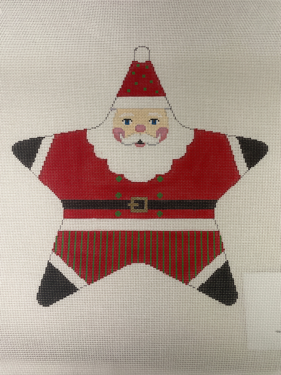 * Susan Roberts Needlepoint 3394 Star Red Santa, Tree Topper