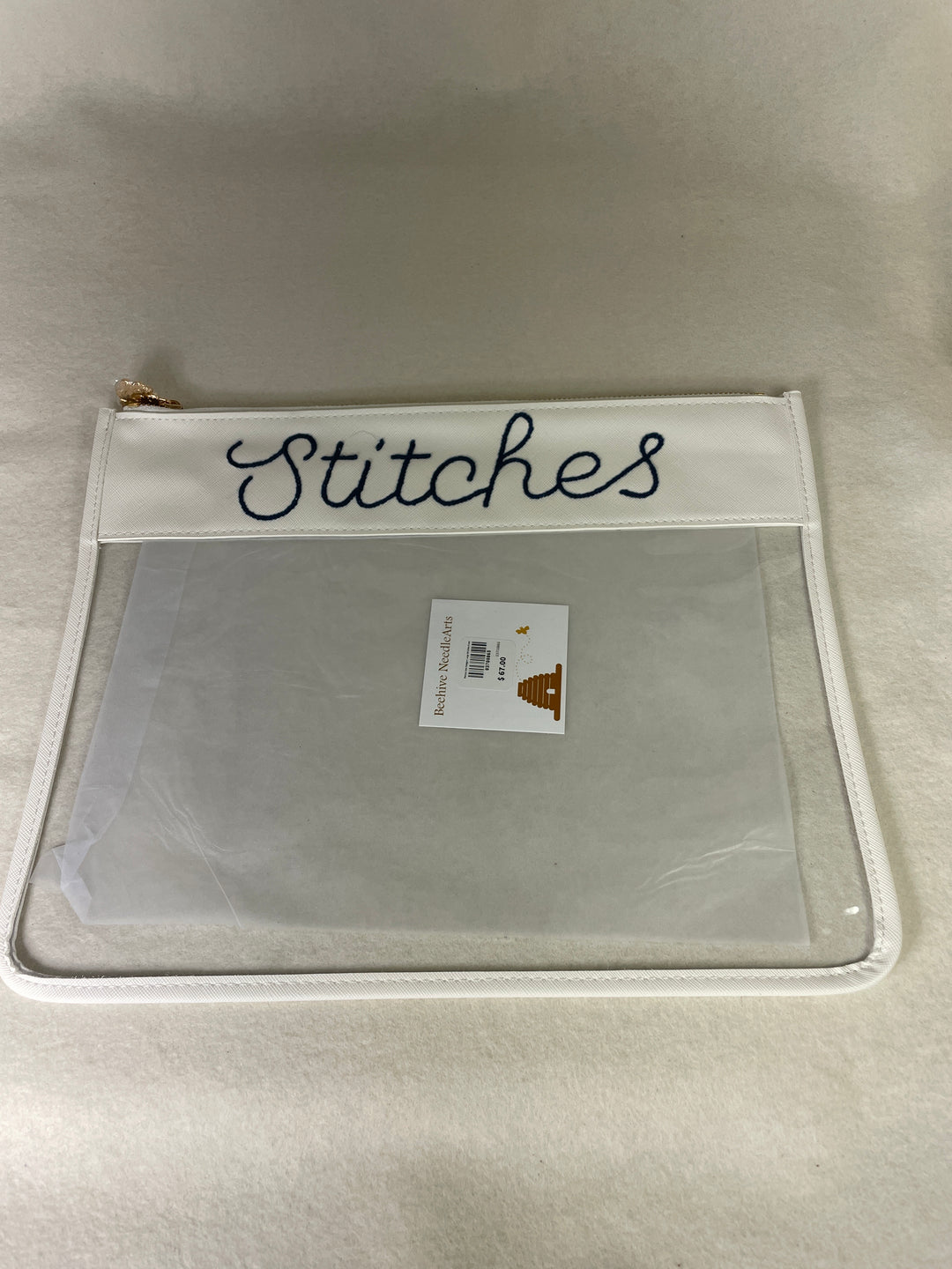 Penny Linn Designs Large Stitches Clear Zip Pouch- White