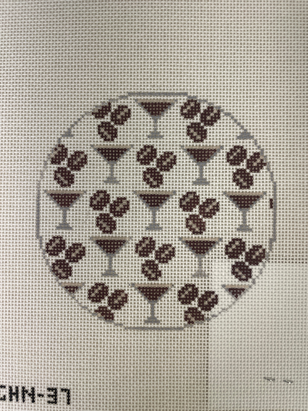 Mopsey Designs/ Green Heart Needlepoint 37 Espresso Martini Round Coaster