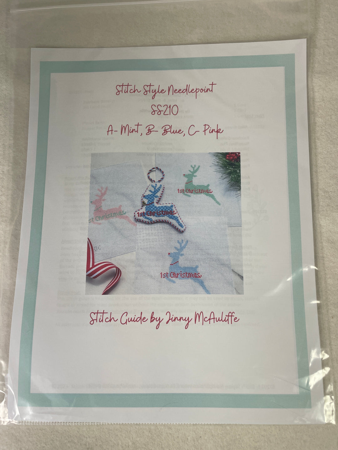 * Stitch Style SS210B First Christmas Reindeer- blue and red- Stitch Guide by Jinny McAuliffe