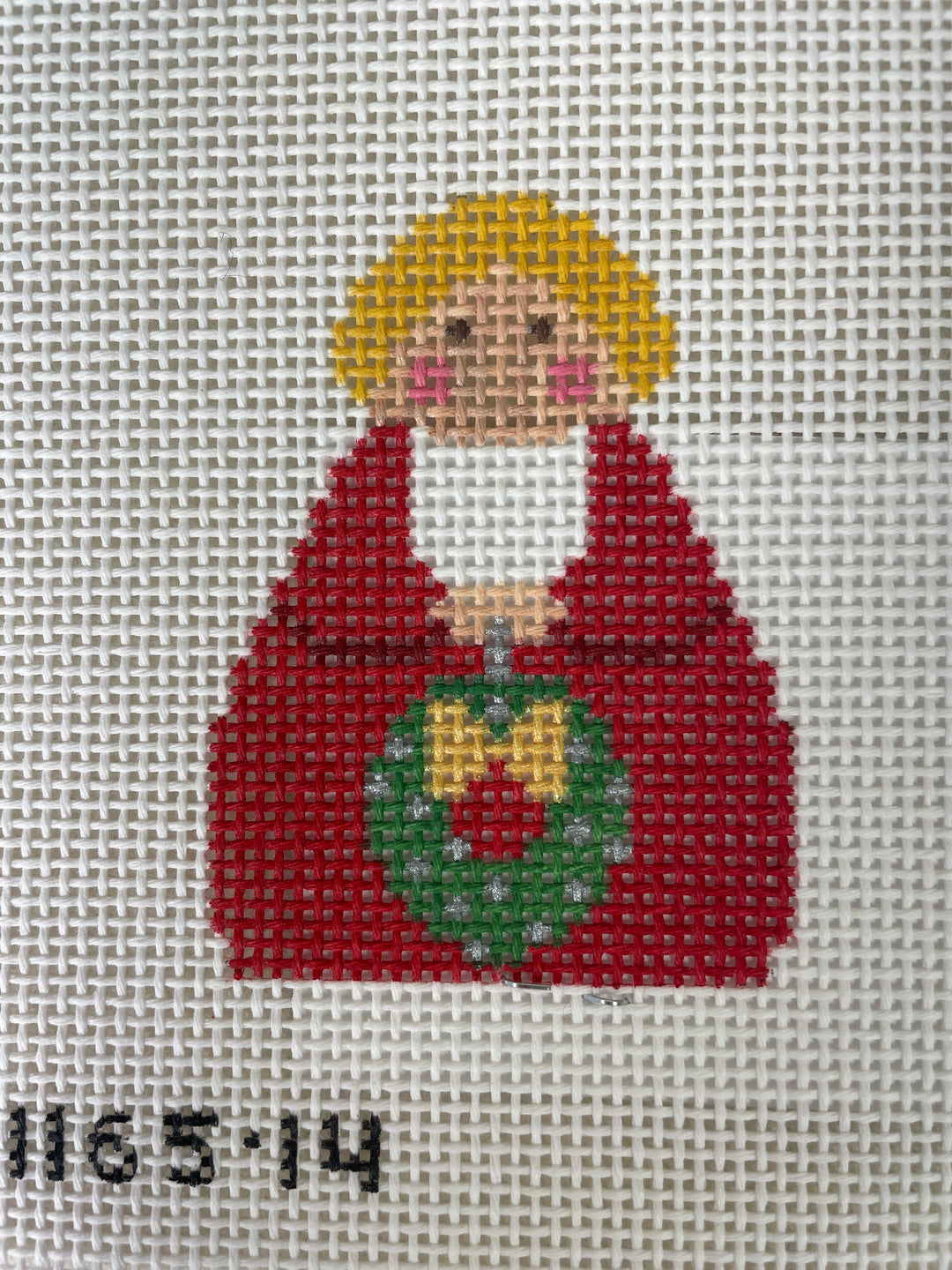 Stitch It's SI165-14 Red Angel with Green Wreath and Gold Bow