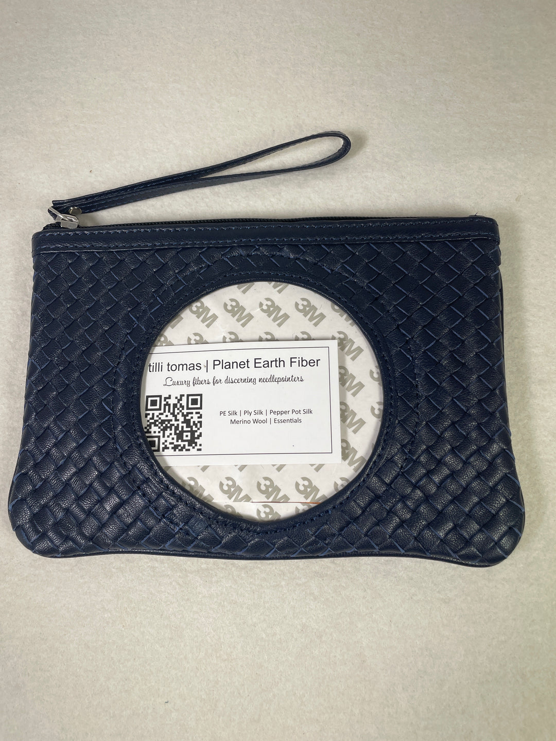 Planet Earth Leather Woven Leather Clutch 3 inch Round Insert- Navy