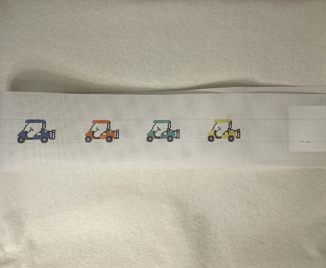*Elm Tree Needlepoint Designs B246 Colorful Golf Carts Belt