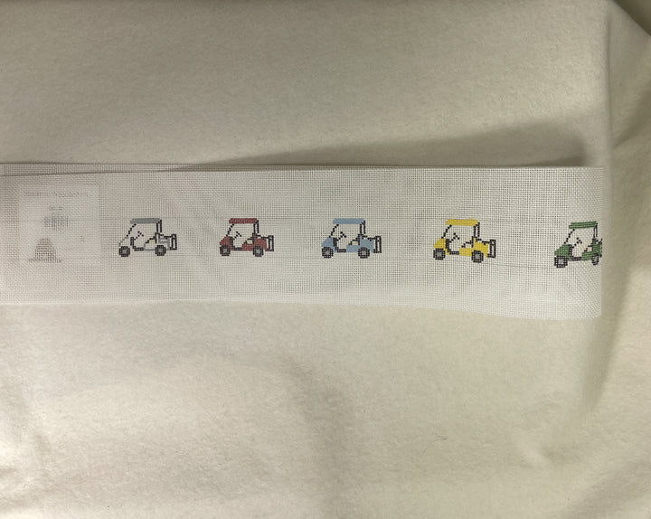*Elm Tree Needlepoint Designs B246 Colorful Golf Carts Belt
