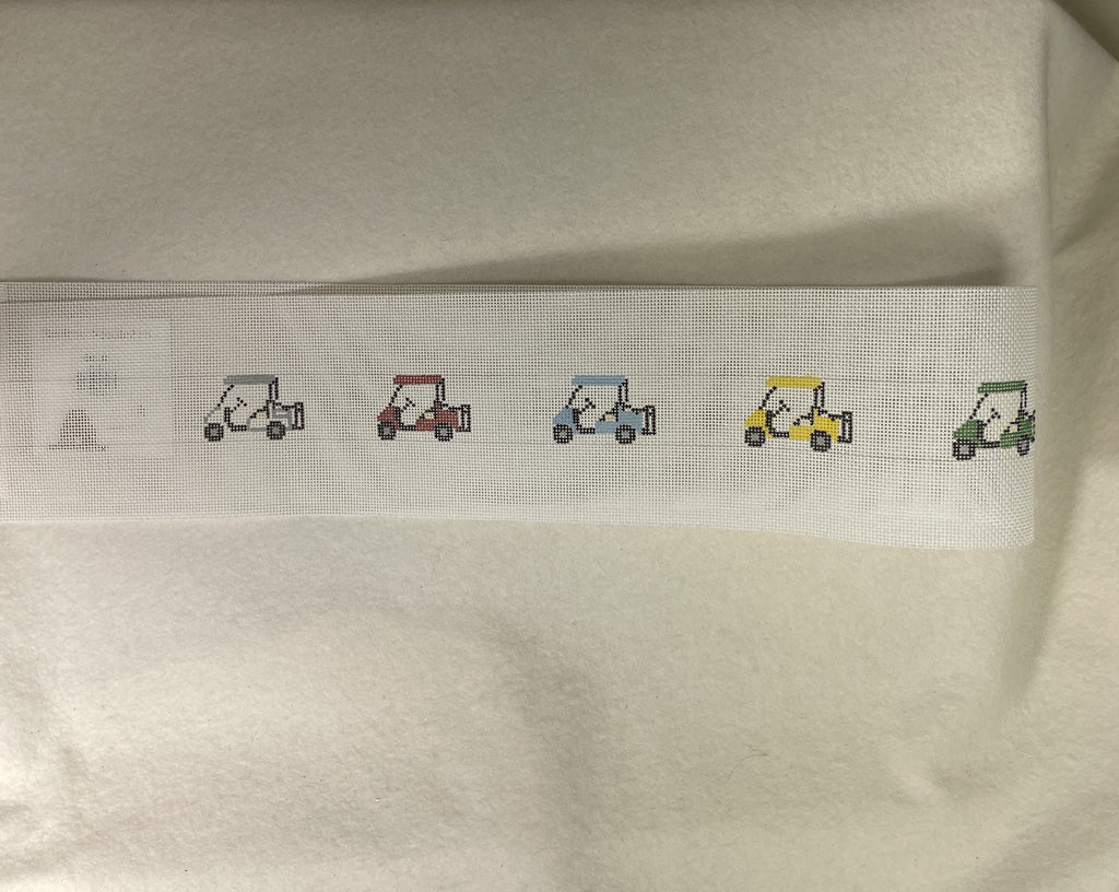 *Elm Tree Needlepoint Designs B246 Colorful Golf Carts Belt