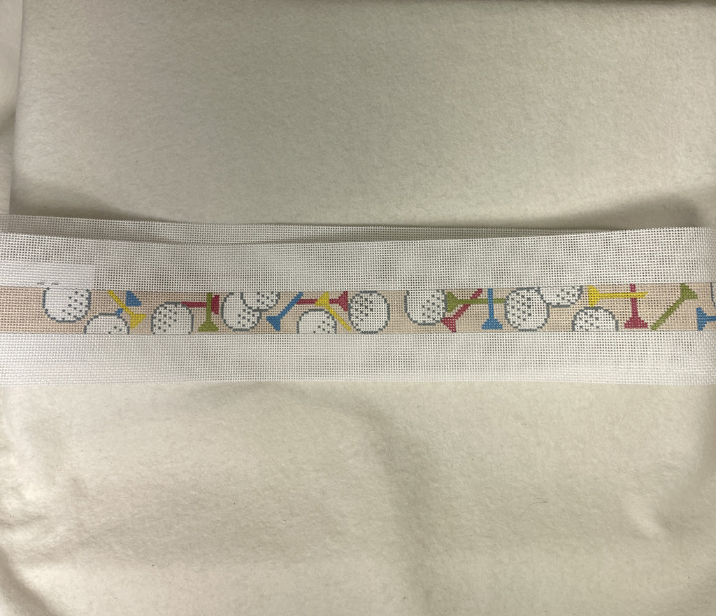 *Elm Tree Needlepoint Designs B498B Golf Balls and Tee's on 16ct Belt- Bright Colors