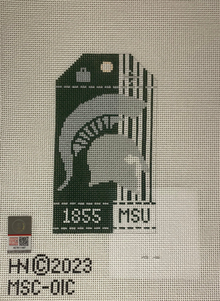 * Hedgehog Needlepoint Michigan State Collegiate Retro Travel Tag