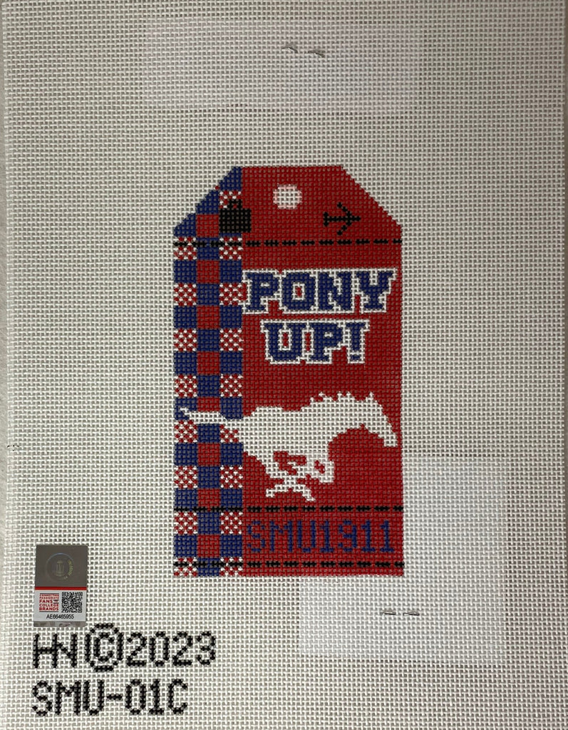 * Hedgehog Needlepoint SMU Collegiate Retro Travel Tag