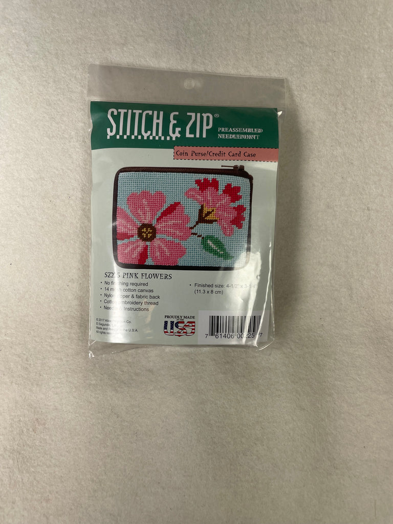 *Alice Peterson SZ225 Stitch and Zip Pink Flowers Coin Purse