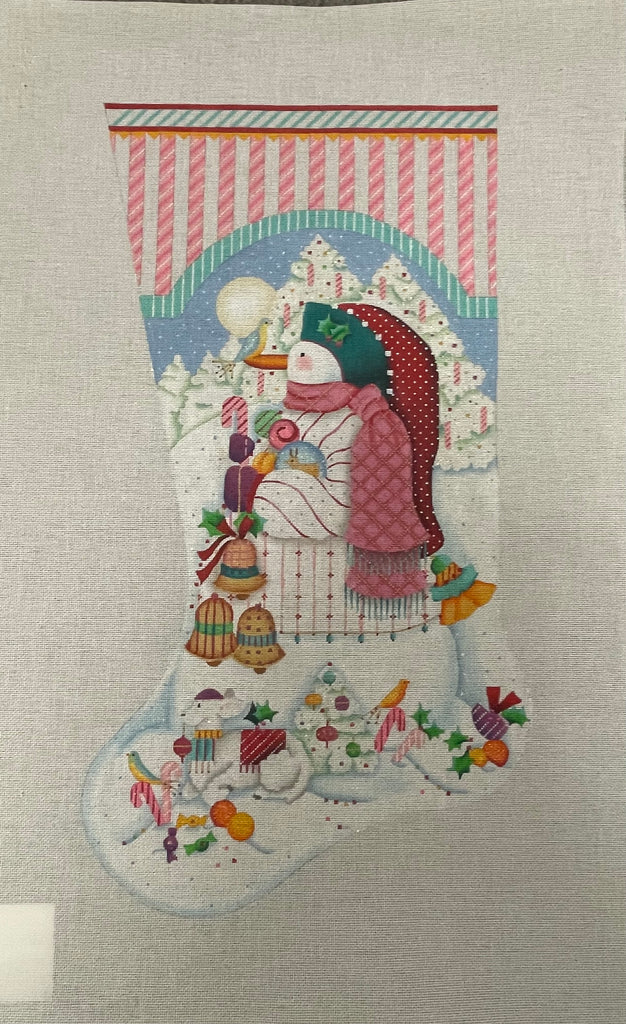 * Melissa Shirley 729D Peppermint Stick Snowman Stocking- 18m
