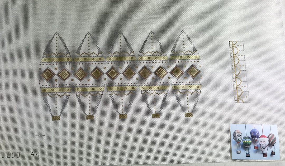 Susan Roberts Needlepoint Designs 5253 Silver & Gold Hot Air Balloons