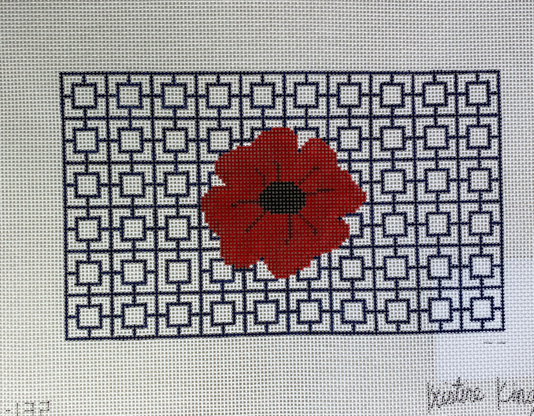 * Kristine Kingston KKP132 Red Flower on Blue Geometric