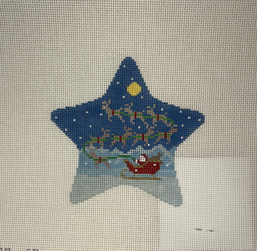 * Susan Roberts Needlepoint 5788 Sleigh and 8 Reindeer Star