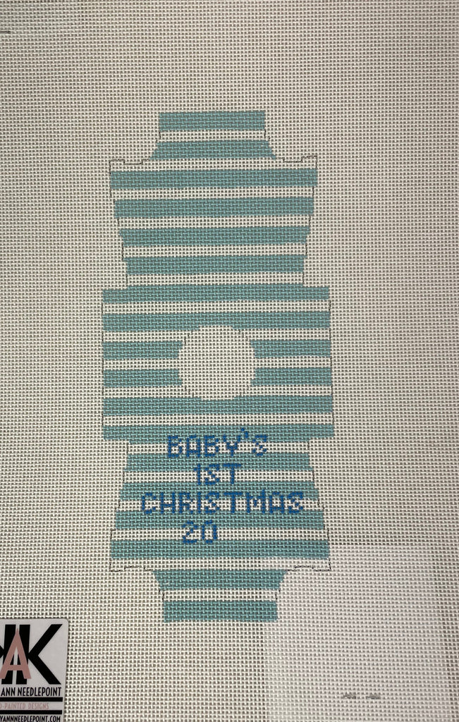 * Kimberly Ann BFC-06 Baby's First Christmas- Baby Blue Stripes Onsie
