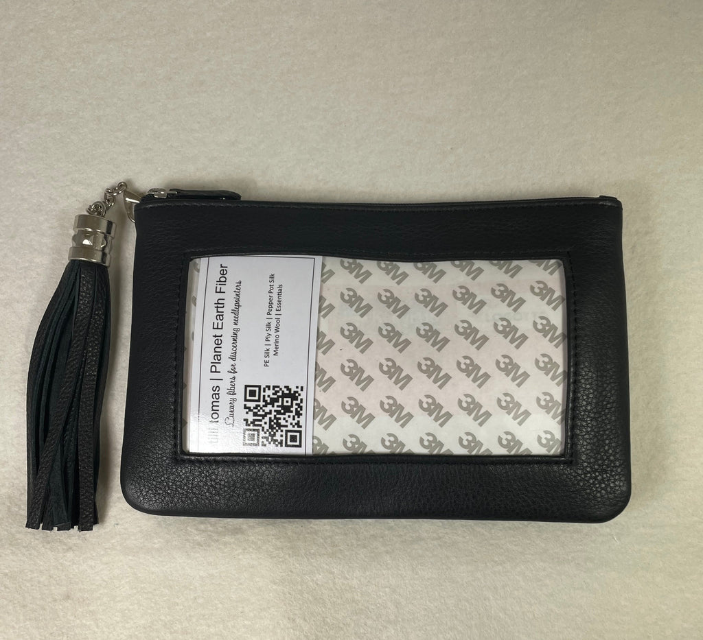 Planet Earth Lamb Skin Pouch with Tassel / Black