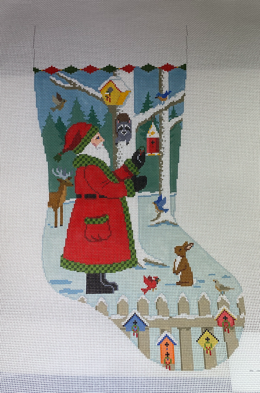 Susan Roberts Needlepoint 3247 Santa with Birdhouses Stocking- 13 mesh