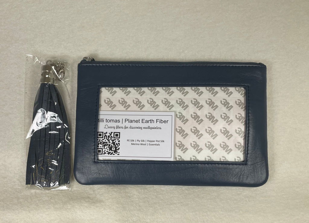 Planet Earth Lamb Skin Pouch with Tassel / Navy Blue