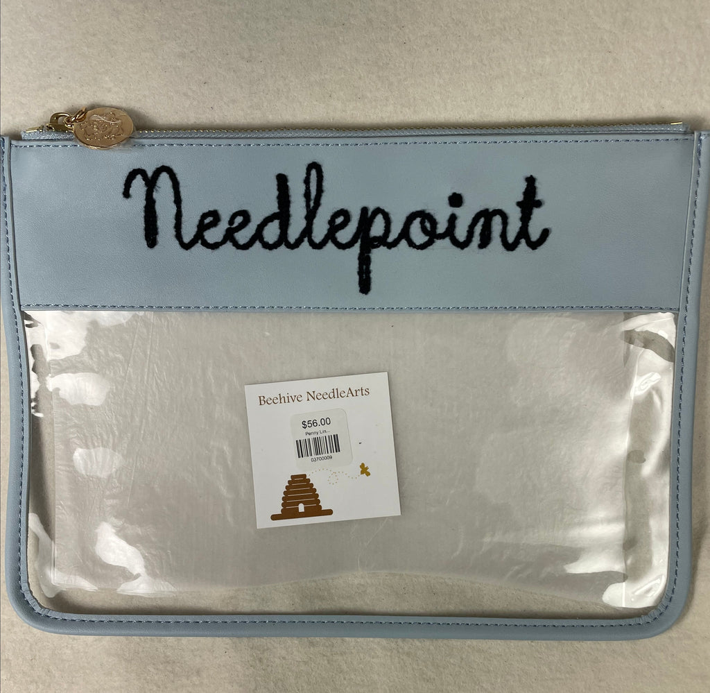 Penny Linn Needlepoint Clear Zip Pouch- light blue