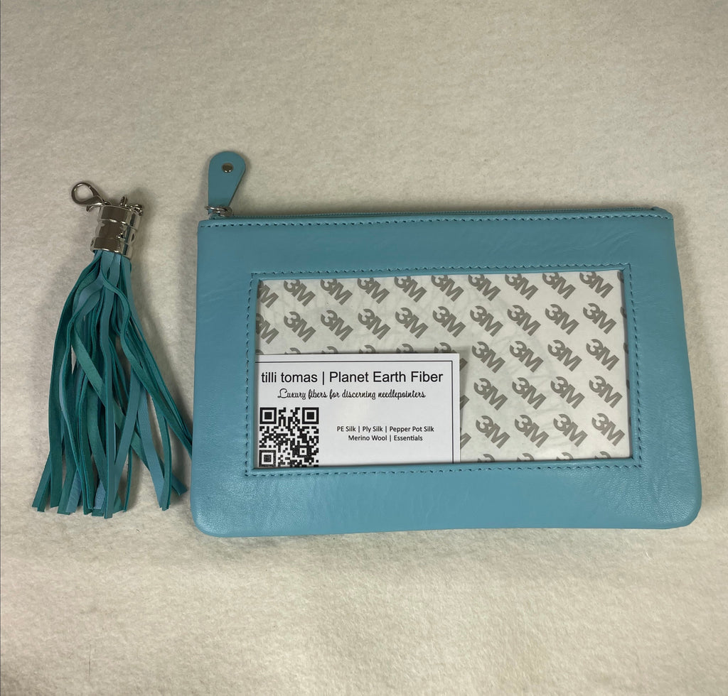 Planet Earth Lamb Skin Pouch with Tassel / Light Aqua